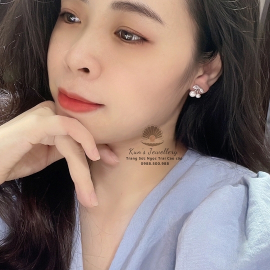 Bông tai Cherry Bạc Ý S925 phủ bạch kim - Size ngọc 4.5 li - 6 li