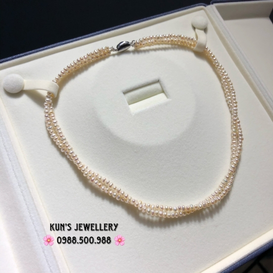 Choker Ngọc trai baby xoắn size 3-3.5 li. Khoá bạc Ý S925 phủ bạch kim cao cấp - Chiều dài sau xoắn 40 cm
