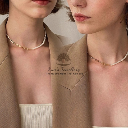 Choker Oval 4.5 - 5 li chế tác cùng phụ kiện đồng cao cấp - chiều dài 40 cm