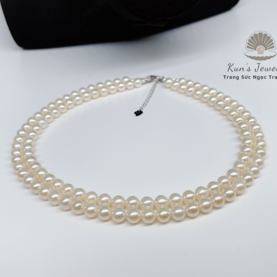 Choker ngọc trai Supper Edison 5.5 - 6.5 li tiêu chuẩn ngọc 4A tròn thiết kế khoá Bạc xích Ý S925