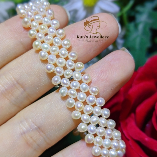  Lắc tay Ngọc trai baby size 3.5 li - 4 li thiết kế khoá Bạc Ý S925 phủ bạch kim cao cấp 