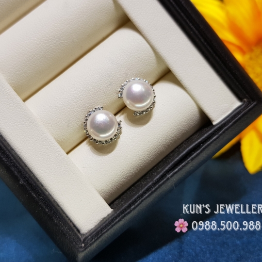 Bông tai Bạc Ý S925 phủ bạch kim cao cấp. Ngọc trai size 9 li - chân đẩy chắc chắn