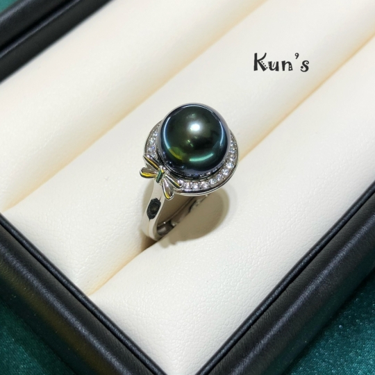 Nhẫn Ngọc trai biển Tahiti Pháp  size  10.85 li. Trụ bạc Ý S925 phủ bạch kim cao cấp