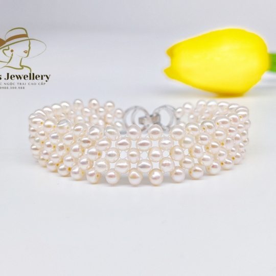  Lắc tay Ngọc trai baby size 3.5 li - 4 li thiết kế khoá Bạc Ý S925 phủ bạch kim cao cấp 