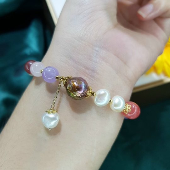Lắc tay Ngọc trai thô mix Đá thiên nhiên 
