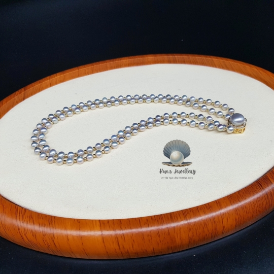  Chuỗi ngọc trai oval xám 5.5 li mix khoá và charm đồng cao cấp