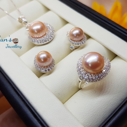 Set bộ 3 món ngọc trai kết hợp bạc Ý S950 size ngọc 8 -9.5 - 10.5 li