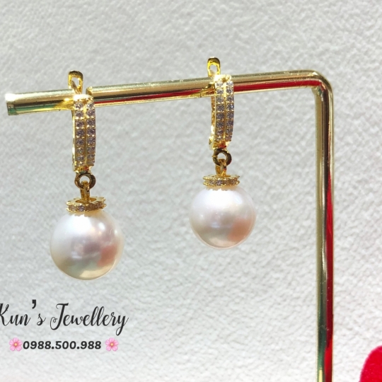 Bông tai Ngọc trai tròn 10 li - Trụ vàng 14k hàng nhập 