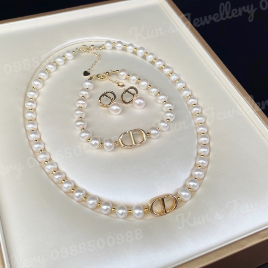 Set ngọc trai 3 món size 7.5 - 8.5 li kết hợp Charm CD đồng cao cấp