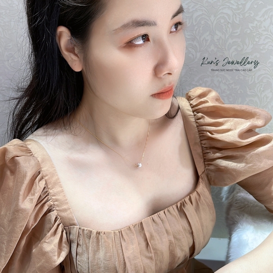 Dây chuyền ngọc trai tròn 8.9 li kết hợp vàng 18k