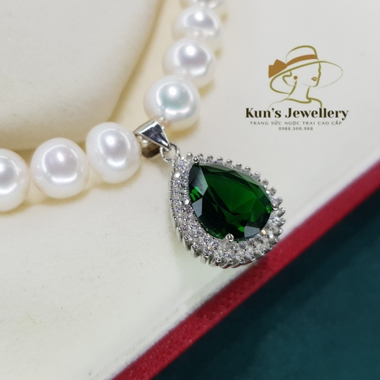 Chuỗi Ngọc trai size 7.5 li - 8 li oval thiên bánh xe - Mặt và khoá Bạc Ý S925 phủ bạch kim