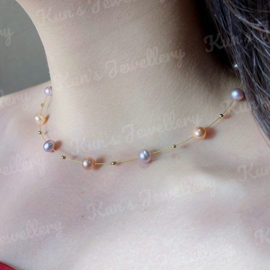 Choker Ngọc trai tứ quý Supper Edison oval nhẹ size 6.5 li 
