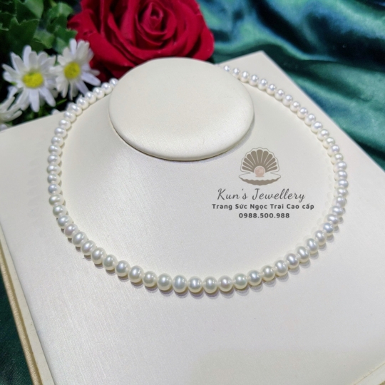 Choker Ngọc trai Supper Edison 5 li thiết kế khoá bạc xích S925 - chiều dài 38 cm