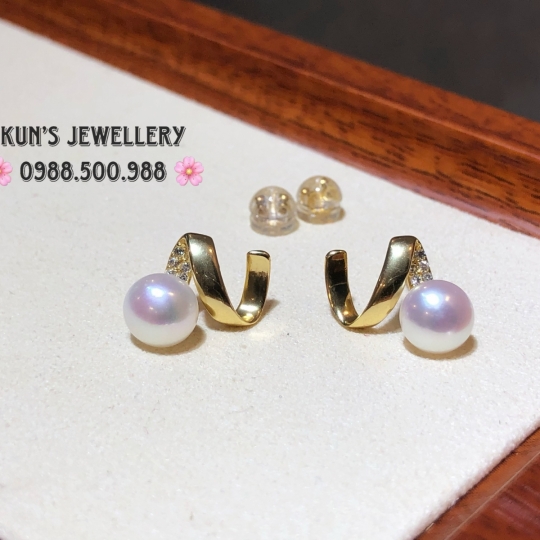  Bông tai Bạc Ý S925 xi vàng 18k - Ngọc trai 7 li TC 4A bóng đẹp 