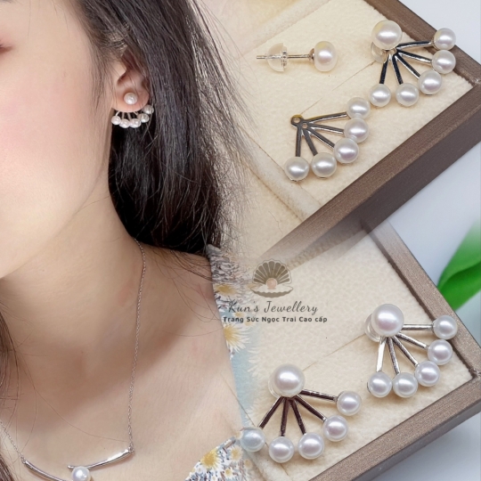 Bông tai ngọc trai 2in1 Bạc Ý S925 phủ bạch kim cao cấp . Ngọc trai 4.5 - 6 li 