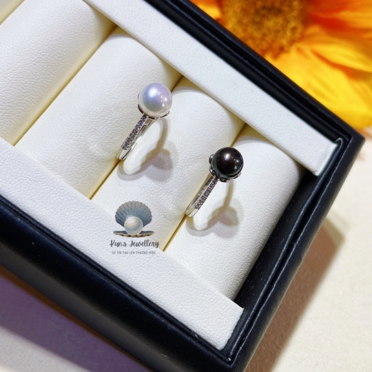Nhẫn Ngọc trai size 7 li kết hợp Bạc Ý S925 phủ bạch kim cao cấp 