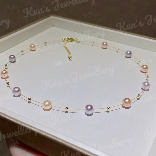Choker Ngọc trai tứ quý Supper Edison oval nhẹ size 6.5 li 