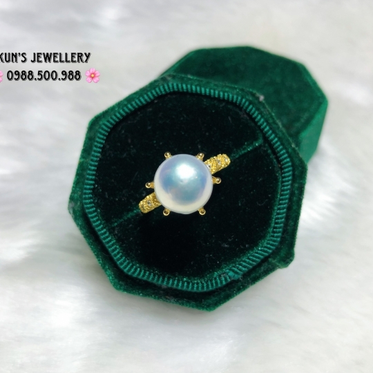 Nhẫn Ngọc trai Edison tròn size 10.4 li - Khung bạc Ý S925 xi vàng cao cấp - Freesize 