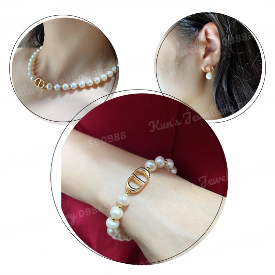 Set ngọc trai 3 món size 7.5 - 8.5 li kết hợp Charm CD đồng cao cấp