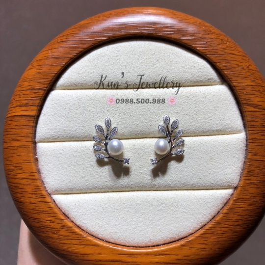  Bông tai Bạc Ý S925 phủ bạch kim cao cấp. Ngọc trai Supper Edison tròn size 5 li