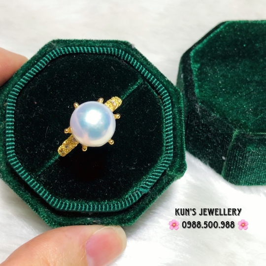 Nhẫn Ngọc trai Edison tròn size 10.4 li - Khung bạc Ý S925 xi vàng cao cấp - Freesize 