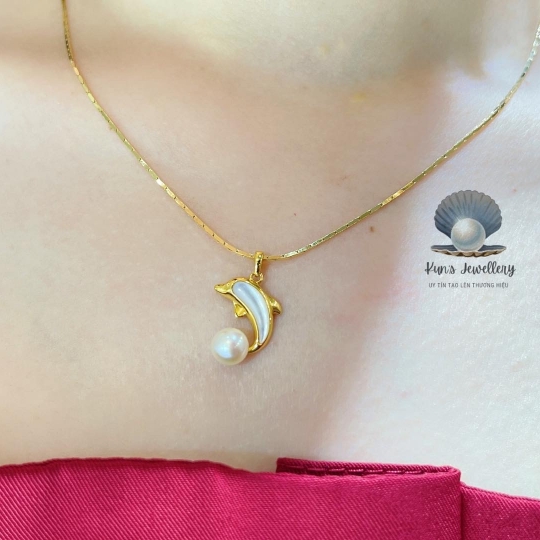 Dây chuyền Bạc Ý S925 phủ vàng cao cấp - Thiết kế Cá heo size ngọc 6.7 li