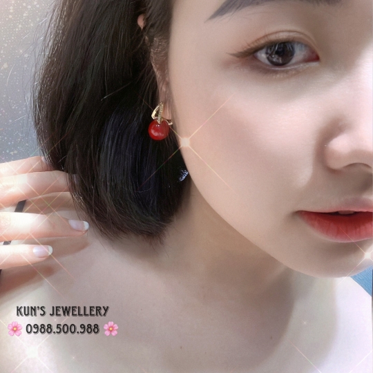 Bông tai San hô đỏ tự nhiên size 12 li - Trụ Bạc Ý S925 xi vàng cao cấp