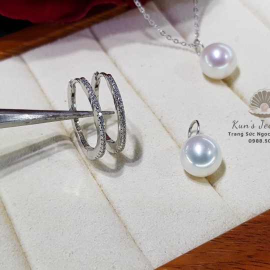 Bông tai Ngọc trai giọt size 9.2 li thiết kế Bạc Ý S925 phủ bạch kim cao cấp 