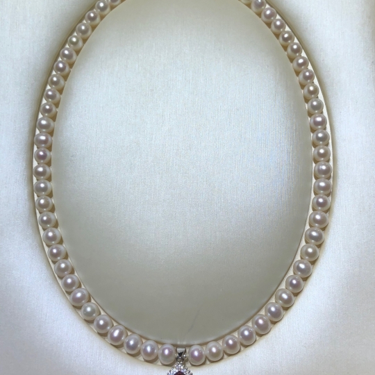 Chuỗi Ngọc trai 7 - 7.5 li thiết kế Mặt và Khoá bạc Ý S925 phủ bạch kim cao cấp