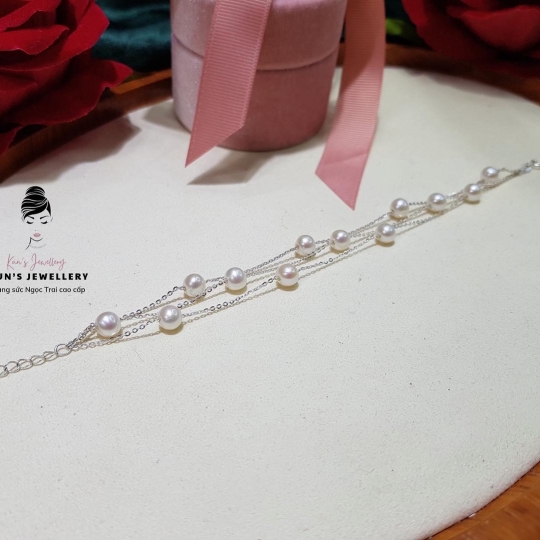 Lắc tay ngọc trai 3 line - ngọc trai tròn 6 li 12 viên